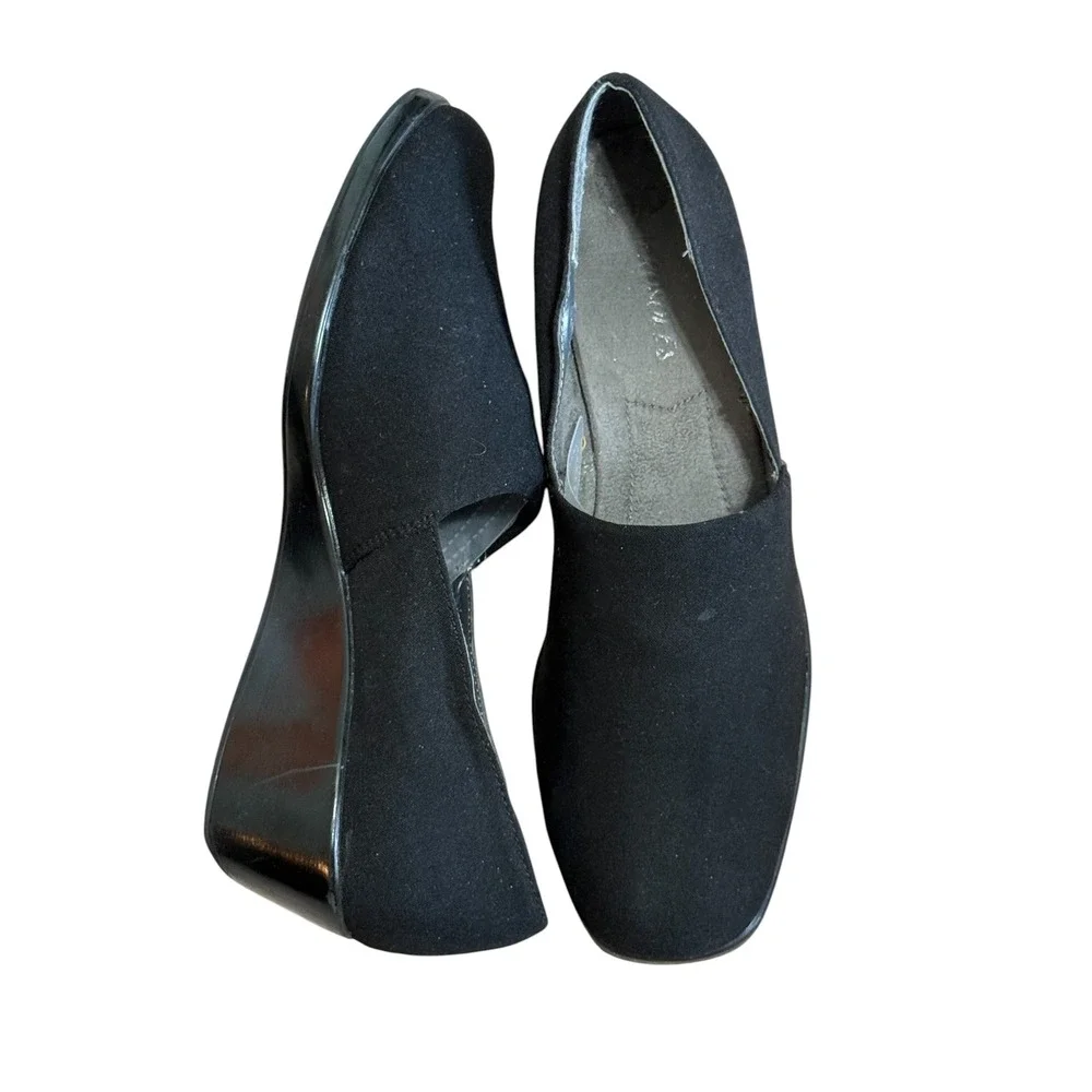 Aerosoles Stemware Black Stretch Fabric Square Toe Wedge Loafers Womens Sz-9.5M